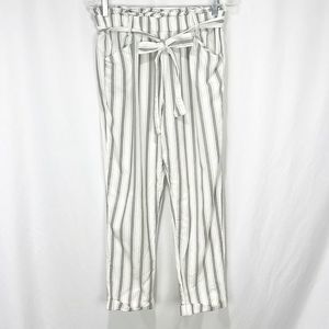Thread + Supply Striped High Waisted Paper Bag Pant Gray & Ivory Large